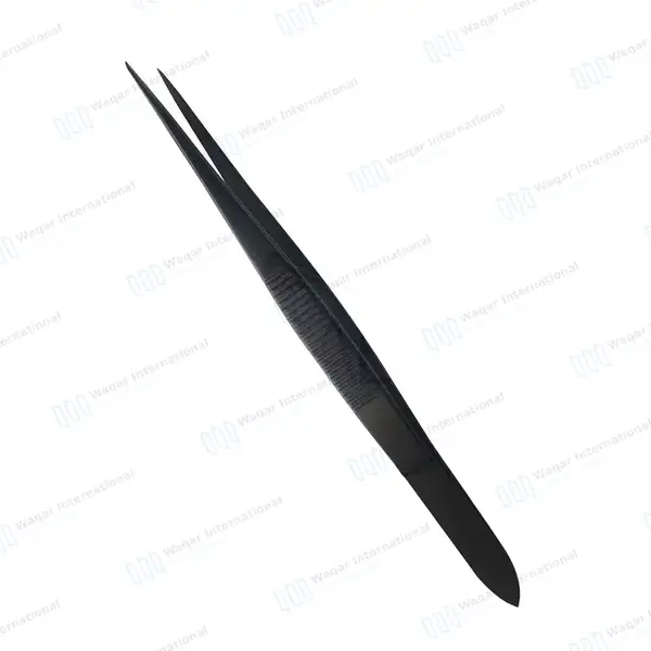 Full Black Splinter Forceps 4.5″ Straight Serrated Tips - surgical instruments manufactured by Waqar International, Sialkot - view 2