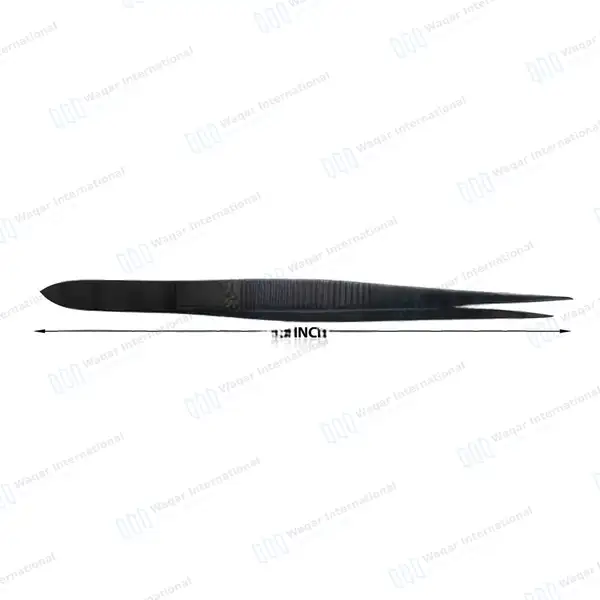 Full Black Splinter Forceps 4.5″ Straight Serrated Tips - surgical instruments manufactured by Waqar International, Sialkot - view 3
