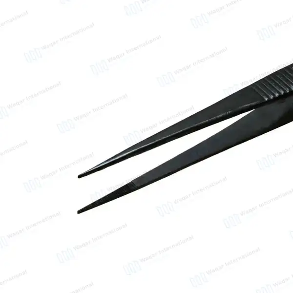 Full Black Splinter Forceps 4.5″ Straight Serrated Tips - surgical instruments manufactured by Waqar International, Sialkot - view 4