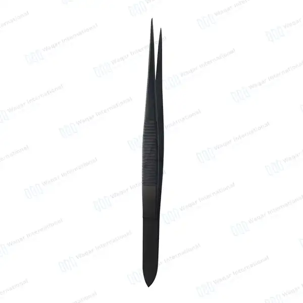 Full Black Splinter Forceps 4.5″ Straight Serrated Tips - surgical instruments manufactured by Waqar International, Sialkot - view 6