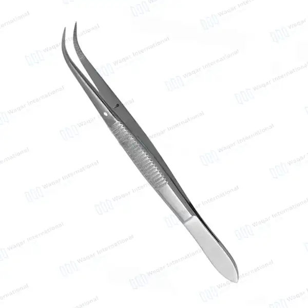 Splinter Forceps 4.5″ Fine Point Curved Serrated Tips - surgical instruments manufactured by Waqar International, Sialkot - view 2