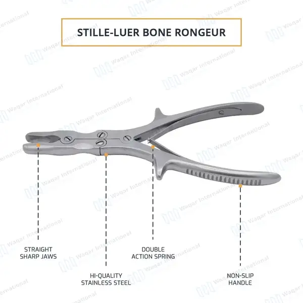 Stille-Luer Bone Rongeur 8.75″ Straight Jaws 9mmx15mm - surgical instruments manufactured by Waqar International, Sialkot - view 4