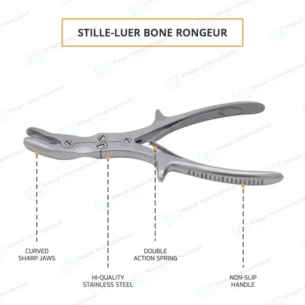 Stille-Luer Bone Rongeur 8.75″ Curved Jaws 9mmx15mm - surgical instruments manufactured by Waqar International, Sialkot - view 4