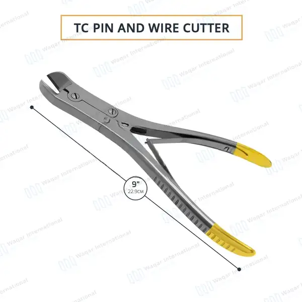 T/C Pin & Wire Cutter Double Action 9″ Angled Max Cutting Capacity 2.4mm (3/32″) - surgical instruments manufactured by Waqar International, Sialkot - view 3