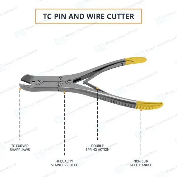 T/C Pin & Wire Cutter Double Action 9″ Angled Max Cutting Capacity 2.4mm (3/32″) - surgical instruments manufactured by Waqar International, Sialkot - view 4