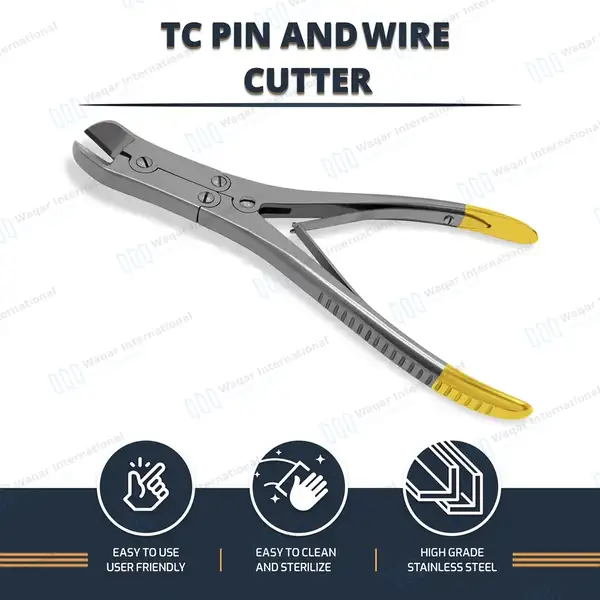 T/C Pin & Wire Cutter Double Action 9″ Angled Max Cutting Capacity 2.4mm (3/32″) - surgical instruments manufactured by Waqar International, Sialkot - view 8
