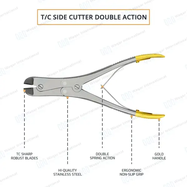 T/C Side Cutter Double Action 9″ Max Cutting Capacity 2.4mm 3/32″ - surgical instruments manufactured by Waqar International, Sialkot - view 3