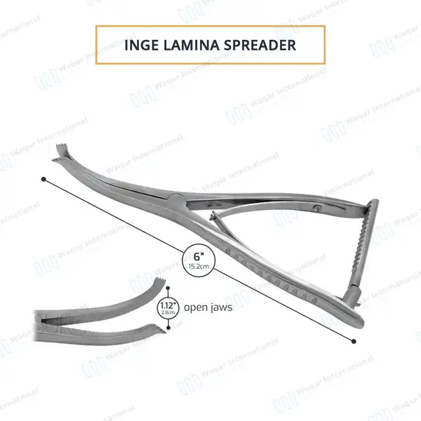 Inge Lamina Spreader 6″ Jaws Open to 1 1/8″ with Teeth - surgical instruments manufactured by Waqar International, Sialkot - view 3