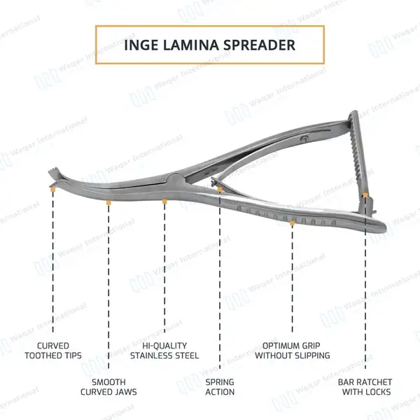 Inge Lamina Spreader 9.5″ Jaws Open to 1 3/4″ with Teeth - surgical instruments manufactured by Waqar International, Sialkot - view 4