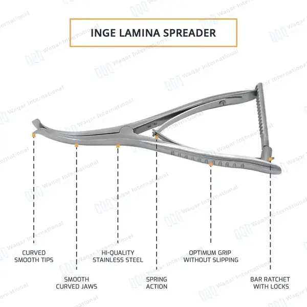 Inge Lamina Spreader 6″ Jaws Open to 1 1/8″ Without Teeth - surgical instruments manufactured by Waqar International, Sialkot - view 4