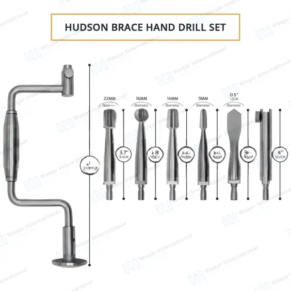 7 Pcs Hudson Brace Hand Drill Set with Free Wooden Box - surgical instruments manufactured by Waqar International, Sialkot - view 2
