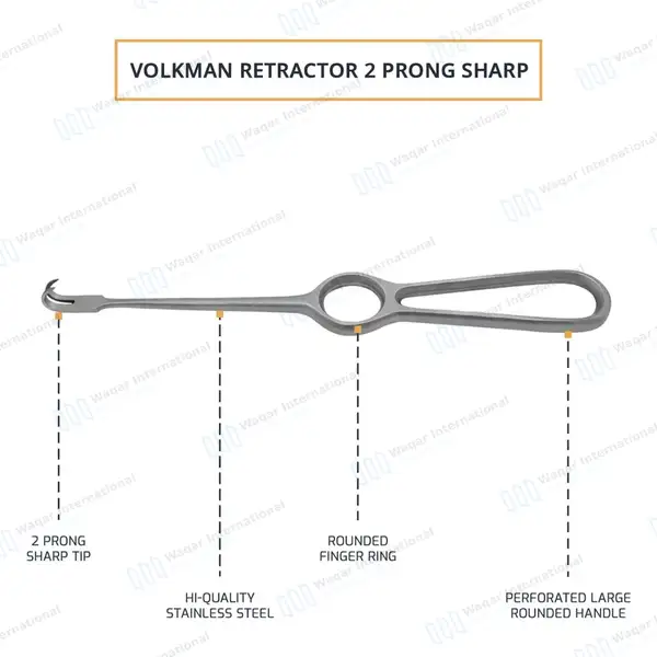 Volkman Retractor 8.5″ Ring Handle with 2 Sharp Prongs - surgical instruments manufactured by Waqar International, Sialkot - view 4