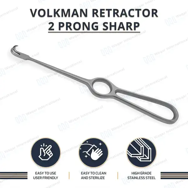 Volkman Retractor 8.5″ Ring Handle with 2 Sharp Prongs - surgical instruments manufactured by Waqar International, Sialkot - view 8