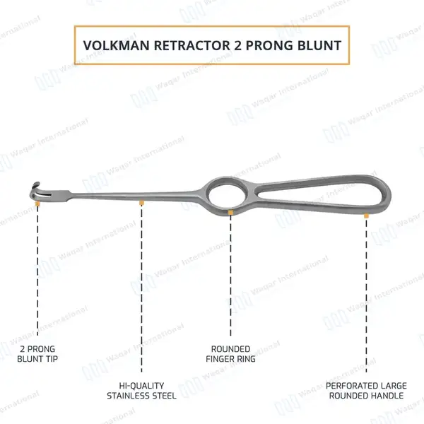 Volkman Retractor 8.5″ Ring Handle with 2 Blunt Prongs - surgical instruments manufactured by Waqar International, Sialkot - view 4