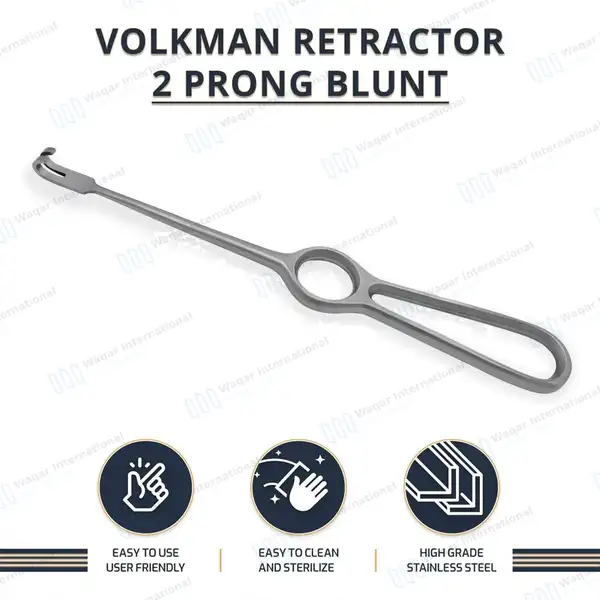 Volkman Retractor 8.5″ Ring Handle with 2 Blunt Prongs - surgical instruments manufactured by Waqar International, Sialkot - view 8
