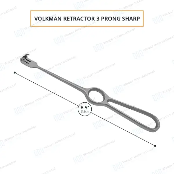 Volkman Retractor 8.5″ Ring Handle with 3 Sharp Prongs - surgical instruments manufactured by Waqar International, Sialkot - view 3
