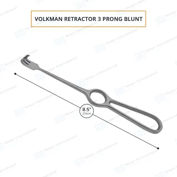 Volkman Retractor 8.5″ Ring Handle with 3 Blunt Prongs - surgical instruments manufactured by Waqar International, Sialkot - view 3