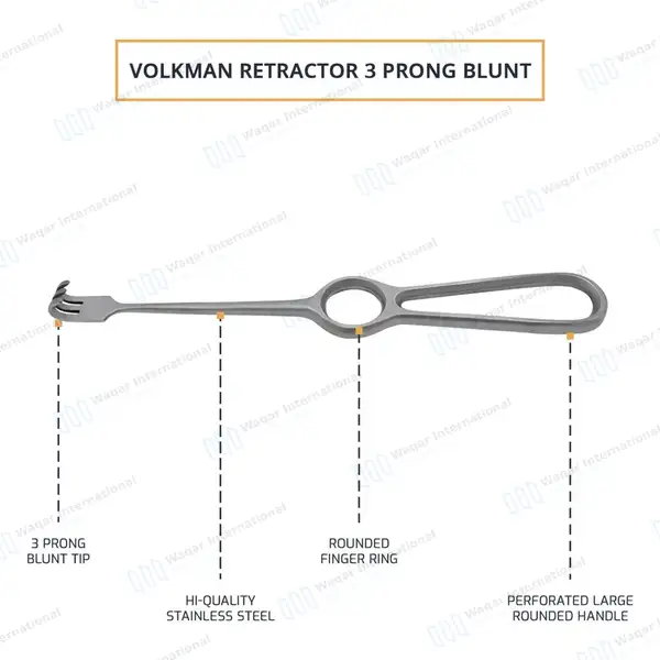 Volkman Retractor 8.5″ Ring Handle with 3 Blunt Prongs - surgical instruments manufactured by Waqar International, Sialkot - view 4