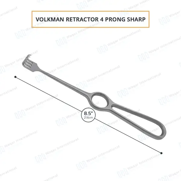 Volkman Retractor 8.5″ Ring Handle with 4 Sharp Prongs - surgical instruments manufactured by Waqar International, Sialkot - view 3
