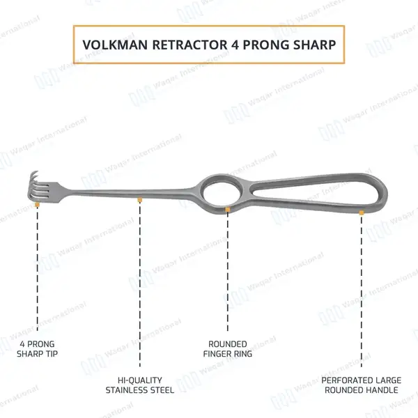 Volkman Retractor 8.5″ Ring Handle with 4 Sharp Prongs - surgical instruments manufactured by Waqar International, Sialkot - view 4