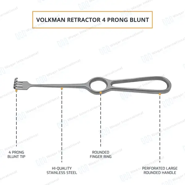 Volkman Retractor 8.5″ Ring Handle with 4 Blunt Prongs - surgical instruments manufactured by Waqar International, Sialkot - view 4