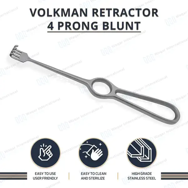 Volkman Retractor 8.5″ Ring Handle with 4 Blunt Prongs - surgical instruments manufactured by Waqar International, Sialkot - view 8