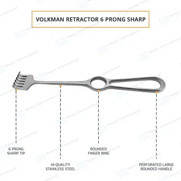 Volkman Retractor 8.5″ Ring Handle with 6 Sharp Prongs - surgical instruments manufactured by Waqar International, Sialkot - view 4