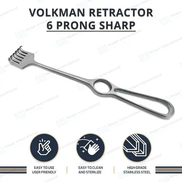 Volkman Retractor 8.5″ Ring Handle with 6 Sharp Prongs - surgical instruments manufactured by Waqar International, Sialkot - view 8