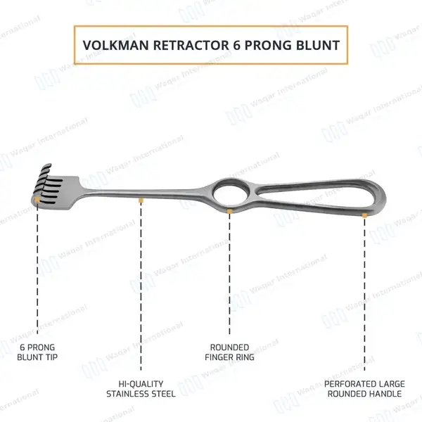 Volkman Retractor 8.5″ Ring Handle with 6 Blunt Prongs - surgical instruments manufactured by Waqar International, Sialkot - view 4