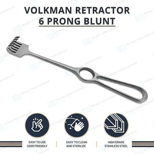 Volkman Retractor 8.5″ Ring Handle with 6 Blunt Prongs - surgical instruments manufactured by Waqar International, Sialkot - view 8
