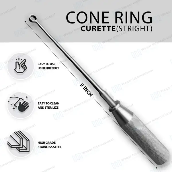 Cone Ring Curette 9″ Straight 6mm Size #2 - surgical instruments manufactured by Waqar International, Sialkot - view 2