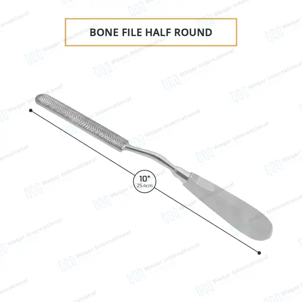 Bone File 10″ Half-round Blade 3 4/5″ X 3/5″ Bayonet Shank Handle - orthopedic instruments manufactured by Waqar International, Sialkot - view 3