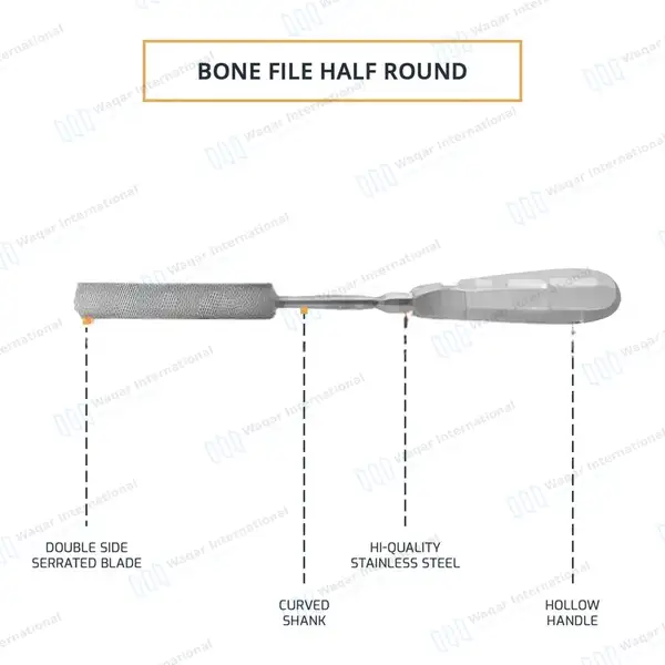 Bone File 10″ Half-round Blade 3 4/5″ X 3/5″ Bayonet Shank Handle - orthopedic instruments manufactured by Waqar International, Sialkot - view 4
