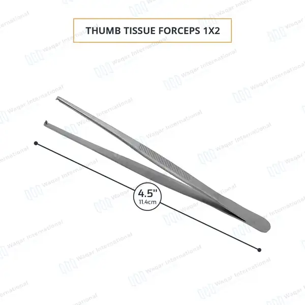 Thumb Tissue Forceps 1×2 Teeth 4.5″ - surgical instruments manufactured by Waqar International, Sialkot - view 3
