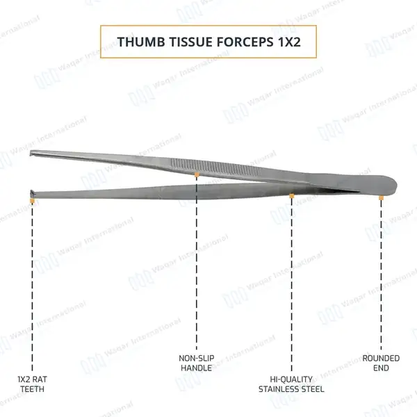 Thumb Tissue Forceps 1×2 Teeth 4.5″ - surgical instruments manufactured by Waqar International, Sialkot - view 4