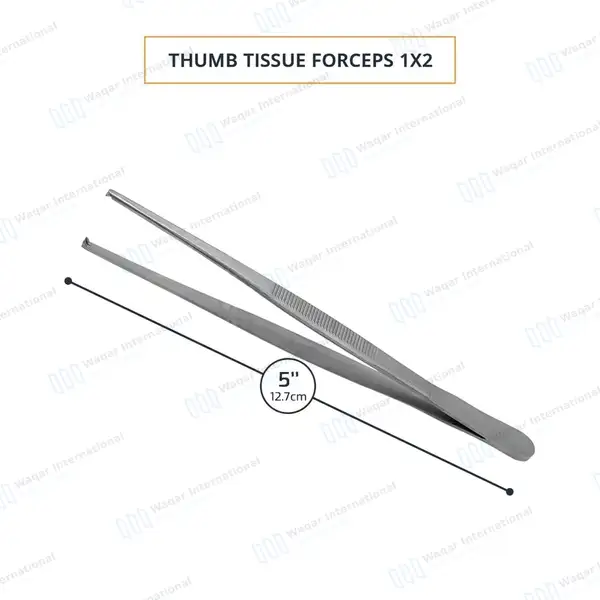 Thumb Tissue Forceps 1×2 Teeth 5″ - surgical instruments manufactured by Waqar International, Sialkot - view 3