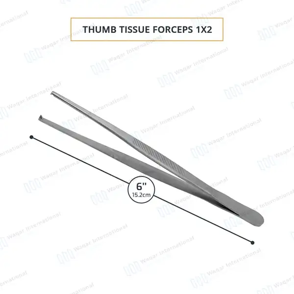 Thumb Tissue Forceps 1×2 Teeth 6″ - surgical instruments manufactured by Waqar International, Sialkot - view 3
