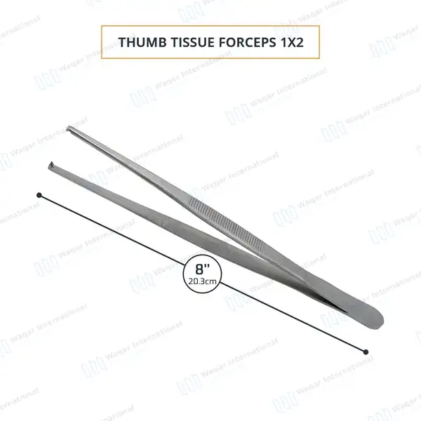 Thumb Tissue Forceps 1×2 Teeth 8″ - surgical instruments manufactured by Waqar International, Sialkot - view 3