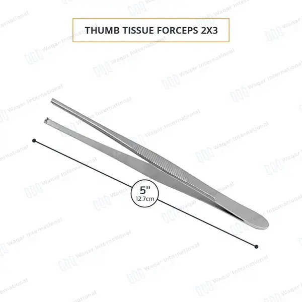 Thumb Tissue Forceps 2×3 Teeth 5″ - surgical instruments manufactured by Waqar International, Sialkot - view 3