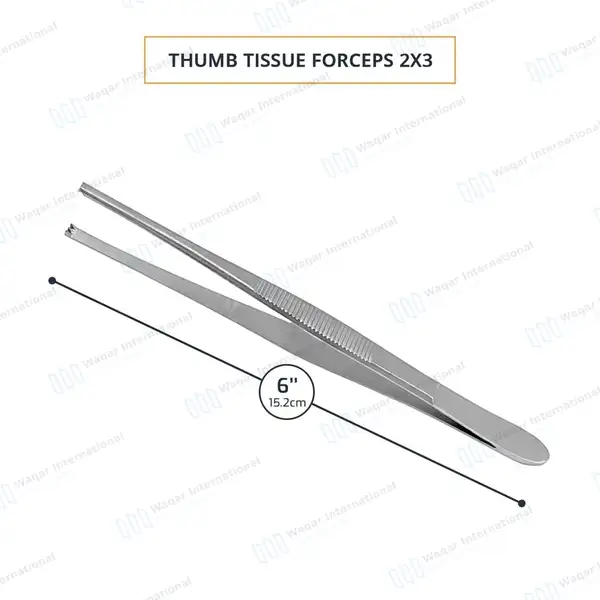 Thumb Tissue Forceps 2×3 Teeth 6″ - surgical instruments manufactured by Waqar International, Sialkot - view 3