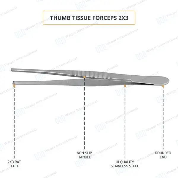 Thumb Tissue Forceps 2×3 Teeth 6″ - surgical instruments manufactured by Waqar International, Sialkot - view 4