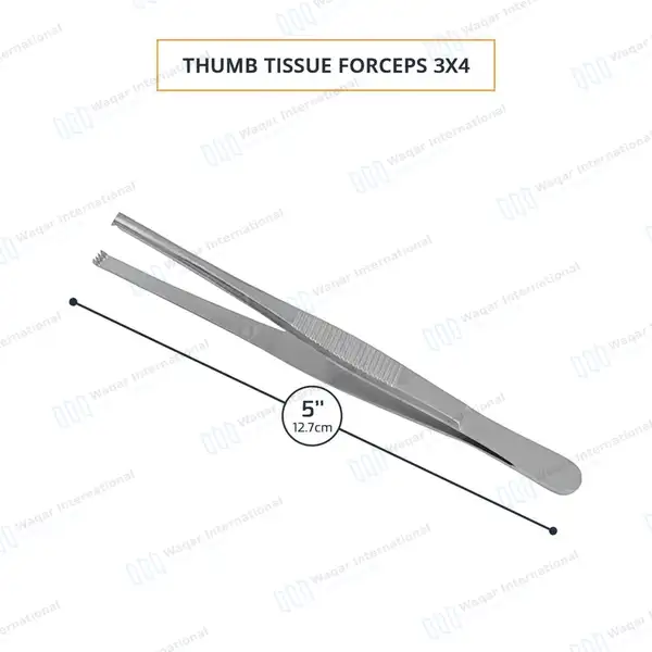 Thumb Tissue Forceps 3×4 Teeth 5″ - surgical instruments manufactured by Waqar International, Sialkot - view 3