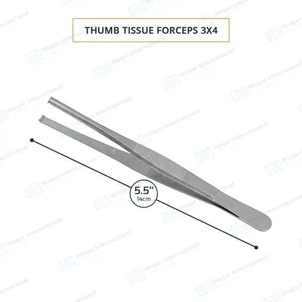 Thumb Tissue Forceps 3×4 Teeth 5.5″ - surgical instruments manufactured by Waqar International, Sialkot - view 3