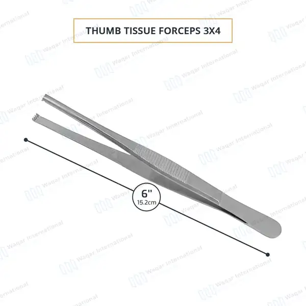 Thumb Tissue Forceps 3×4 Teeth 6″ - surgical instruments manufactured by Waqar International, Sialkot - view 3