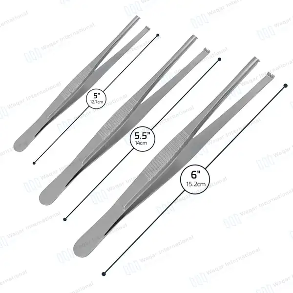 3 Thumb Tissue Forceps 3×4 Teeth 5″, 5.5″ & 6″ - surgical instruments manufactured by Waqar International, Sialkot - view 3