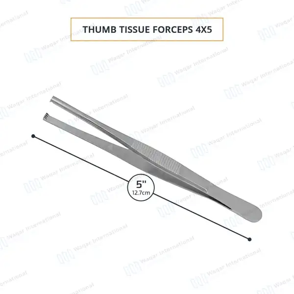 Thumb Tissue Forceps 4×5 Teeth 5.5″ - surgical instruments manufactured by Waqar International, Sialkot - view 3