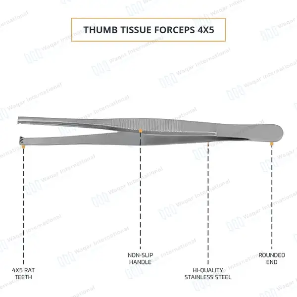 Thumb Tissue Forceps 4×5 Teeth 5.5″ - surgical instruments manufactured by Waqar International, Sialkot - view 4