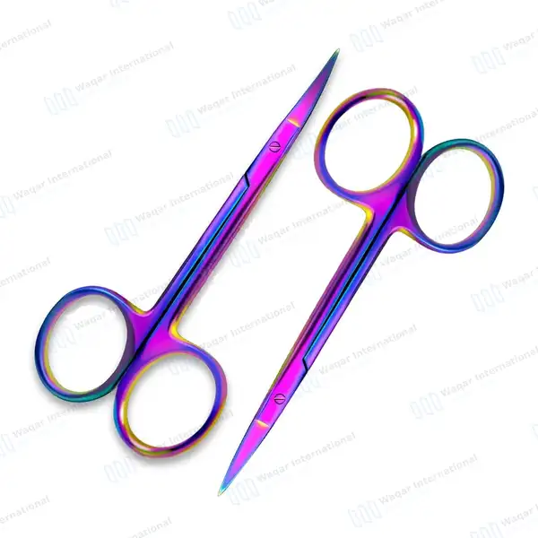 2 Rainbow Iris Scissors 4.5″ Straight& Curved - surgical instruments manufactured by Waqar International, Sialkot - view 2