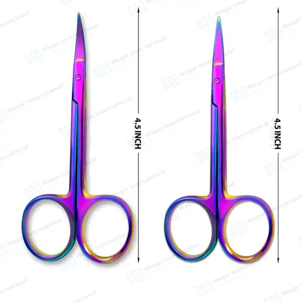 2 Rainbow Iris Scissors 4.5″ Straight& Curved - surgical instruments manufactured by Waqar International, Sialkot - view 3