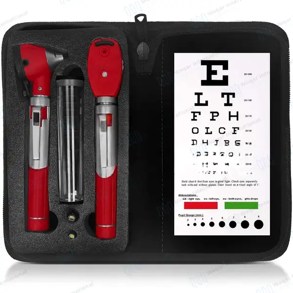 Fiber Optic Mini Otoscope & Ophthalmoscope ENT Diagnostic Set – Red - surgical instruments manufactured by Waqar International, Sialkot - view 2